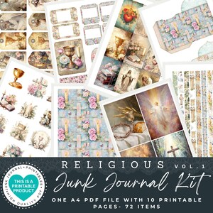 Kit de Diário Religioso | 72 Itens | Papéis de Diário Religioso | Kit de Papel para Scrapbook Digital | Padrões Religiosos | Primeira Comunhão | Batismo