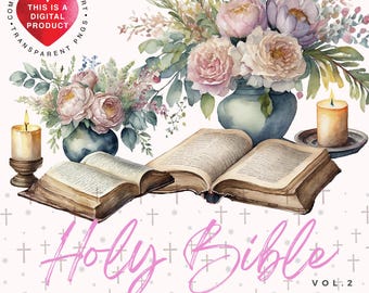Watercolor Holy Bible Clipart Bundle, Religious PNG, First Communion, Baptism (Digital Download)