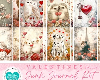 Valentines Junk Journal Kit, Romantic Ephemera & Printable Pages, Digital Download