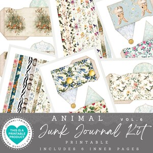 Animal Junk Journal Kit | Printable Papers |Tags | Ephemera |Paper Craft |Envelopes |Cards |Tags |Scrapbooking Supplies |PDF-JPG