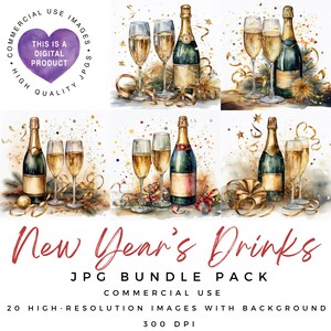 Clipart Nouvel An | Célébration Fiesta clipart |  Boissons à l'aquarelle | JPG de haute qualité |  Clipart vacances | Utilisation commerciale | Journal indésirable