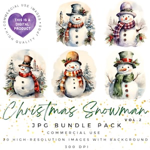 Watercolor Snowman Clipart |Vintage Christmas | Hombre de Nieve |High Quality JPGs | Christmas Crafts | Christmas Clipart | Paper Craft