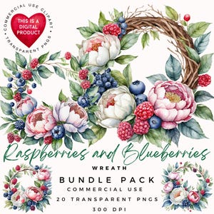 Himbeeren und Heidelbeeren-Kranz | Obst Clipart | Beerenkranz | Hochwertige PNGs | Scrapbooking | Junk Journal |Papier Handwerk |Ephemera