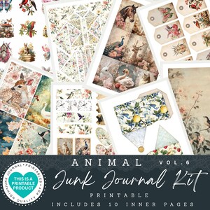 Animal Junk Journal Kit | 94 Items |  Printable Papers |Tags | Ephemera |Paper Craft |Envelopes |Cards |Tags |Scrapbooking Supplies |PDF-JPG