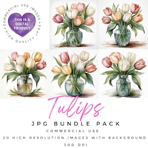 Clipart tulipes | Clipart fleurs | JPG de haute qualité | Scrapbooking | Journal indésirable | Créations en papier | Papier numérique | Fabrication de cartes | Éphémères