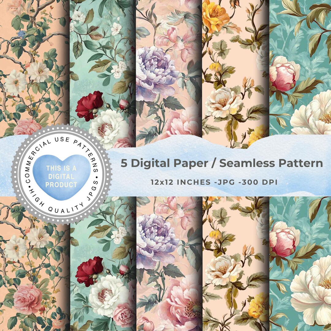 Floral Digital Paper | Seamless Patterns, Junk Journal (digital ...