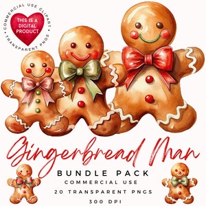 Gingerbread Man Clipart: Watercolor PNG Bundle (Digital Download)