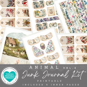 Animal Junk Journal Kit | Printable Papers |Tags | Ephemera |Paper Craft |Envelopes |Cards |Tags |Scrapbooking Supplies |PDF-JPG