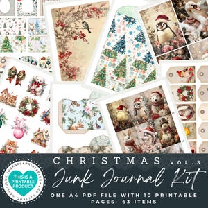 Christmas Junk Journal Kit | 63 Items | Printable Papers |Tags | Ephemera|Paper Craft |Envelopes |Cards |Tags |Scrapbooking Supplies|PDF-JPG