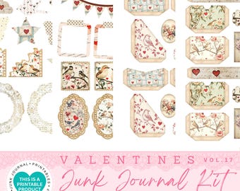 Valentines Folio Junk Journal Kit, Romantic Ephemera & Printable Pages, Digital Download