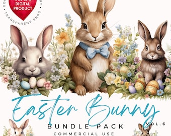Vintage Easter Bunny Clipart: Watercolor PNG Bundle (Digital Download)
