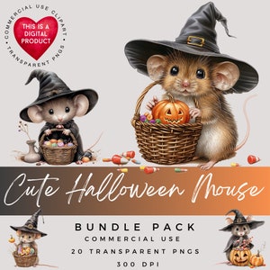 Clipart mignon de souris d'Halloween | Clipart Halloween | Petite souris des cliparts | Créations numériques en papier | Album | Journal indésirable | Utilisation commerciale
