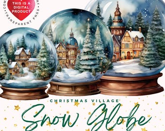 Christmas Snow Globe Clipart, Commercial Use, Digital Download PNG, Transparent Background