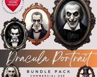 Dracula Portrait Clipart : ensemble gothique Halloween PNG (usage commercial)