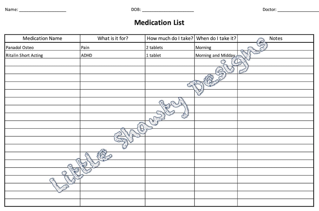 Printable Medication List Template Etsy UK