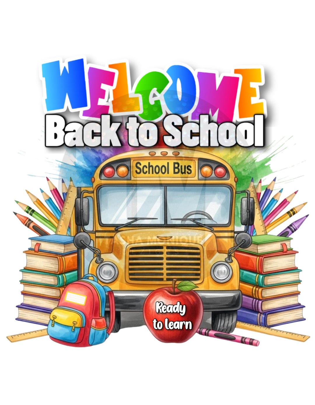 Welcome Back to School PNG: School Bus Design (digital Download 14x14 ...