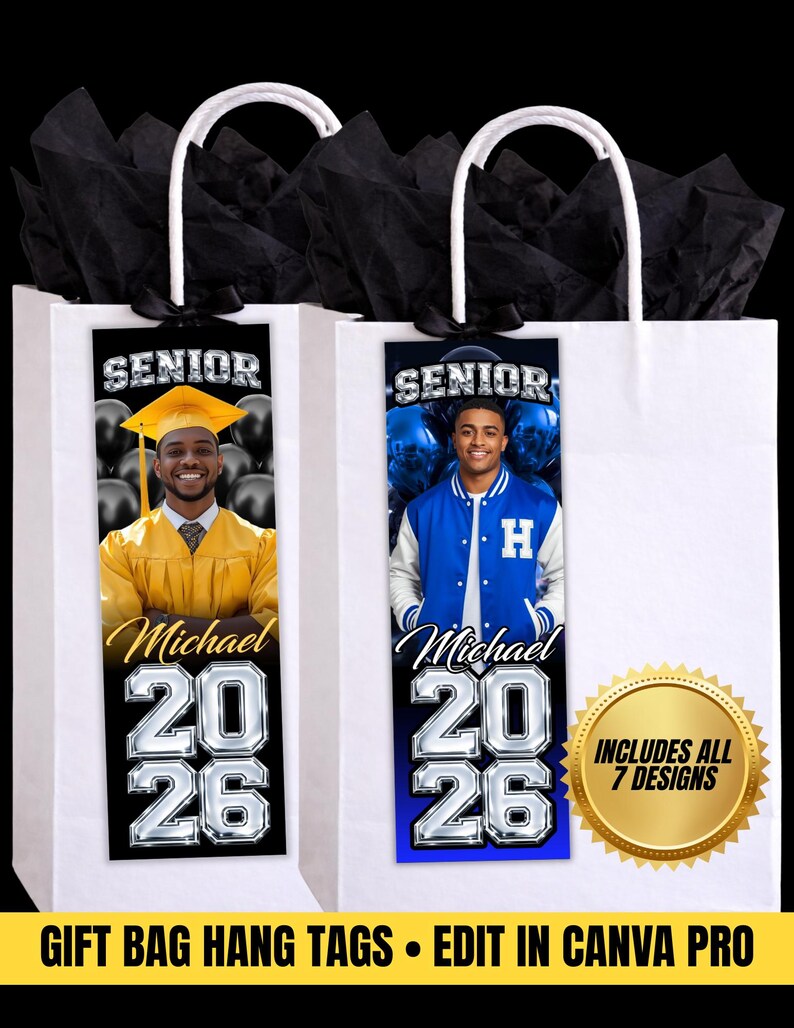 Editable Graduation Gift Bag Hang Tags | Class of 2026 | Canva Template ...