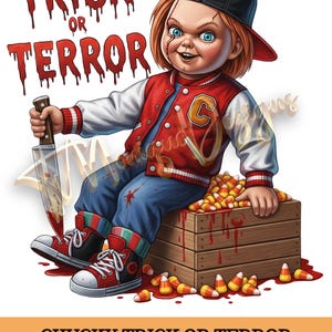 Chucky Halloween PNG: Urban Horror &quot;Trick or Terror&quot; Design (Digital Download)