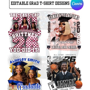 Editable Senior 2026 Graduation T-Shirt Templates: 4 DIY Canva Designs (Digital Download) image 1