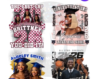 Editable Senior 2026 Graduation T-Shirt Templates: 4 DIY Canva Designs (Digital Download)