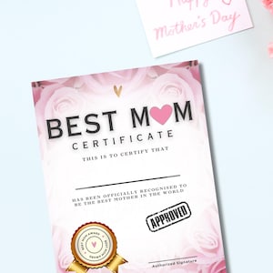 Certificado de Mejor Mamá: Descarga imprimible / Descarga digital / Formato carta y PNG / Descarga instantánea / Recuerdo del Día de la Madre / Regalo DIY para mamá