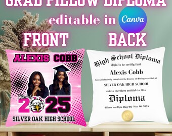 Editable Graduation Pillow Canva Template | Graduation Design | Class of 2025 Digital Download