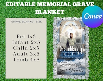 Funeral Grave Blanket Template – 24X36” Editable Canva Memorial Design – In Loving Memory Digital Template – Instant Download