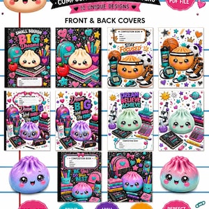 Okładki na zeszyty z kompozycją "Squishy Dumplings" | Do druku w formacie PDF + PNG (natychmiastowe pobranie)