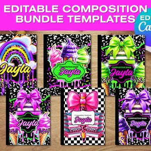 Editable Composition Book Cover Designs: School Theme (Instant Download)