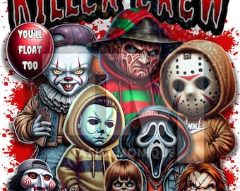 Horror Killers PNG: Retro Halloween Characters Digital Art