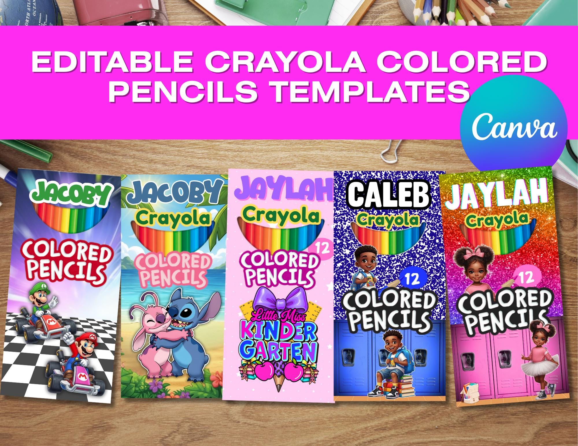 Back to School Colored Pencil Label Template – Editable in Canva ...