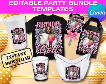 Editable Party Bundle Templates: Birthday Party Favors (Canva, Instant Download)