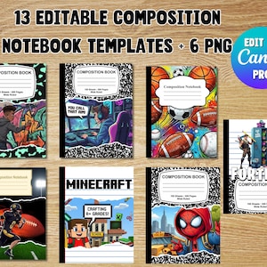 Editable Composition Book Covers: School Theme PNG Designs (Digital Download)