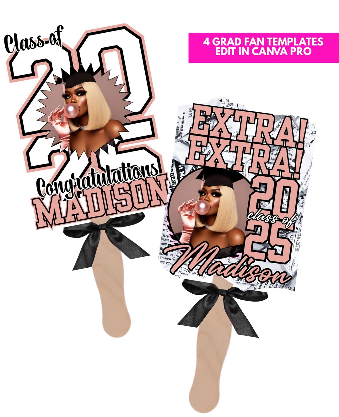 Editable Graduation Fan Template: DIY Ceremony Favor (editable in Canva ...