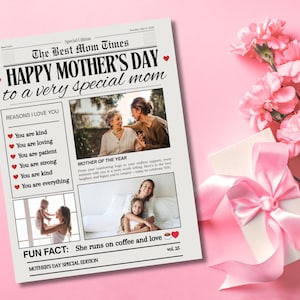 Plantilla de periódico editable para el Día de la Madre / Descarga digital / Tamaño carta y A4 / Descarga instantánea / Recuerdo del Día de la Madre / Regalo DIY para mamá