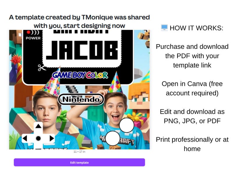 Gameboy Gift Box Template | Canva Template | Editable | Instant Dowload ...