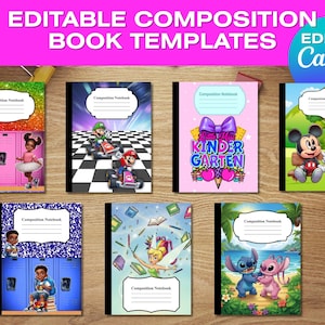Editable Composition Book Covers: School Theme Designs (Instant Download)