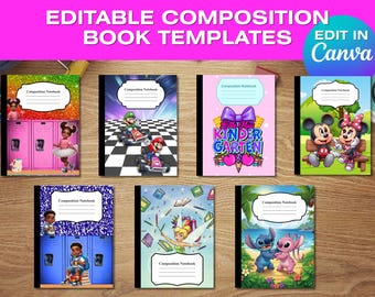 Editable Compositon Book Templates | Kids book covers | Back to School | Instant Download | Notebook Covers