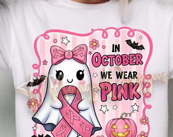Pink Ghost Breast Cancer Awareness PNG: Halloween Clipart (Digital Download)