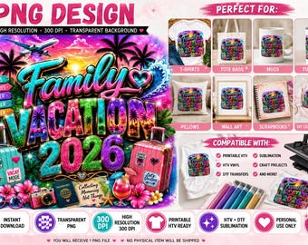 Vacances en famille 2026 PNG (Téléchargement numérique)