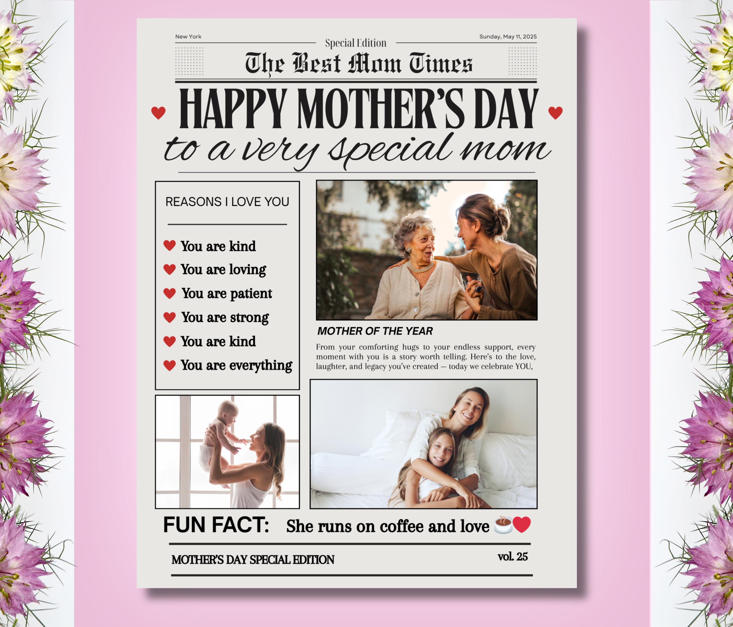 Editable Mother's Day Newspaper Template: DIY Keepsake Gift (digital ...