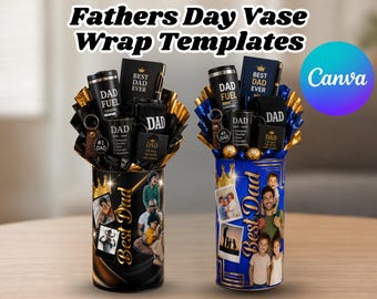 Modèles modifiables d'emballage de vase pour la fête des pères | Arrangement cadeau pour papa avec photos