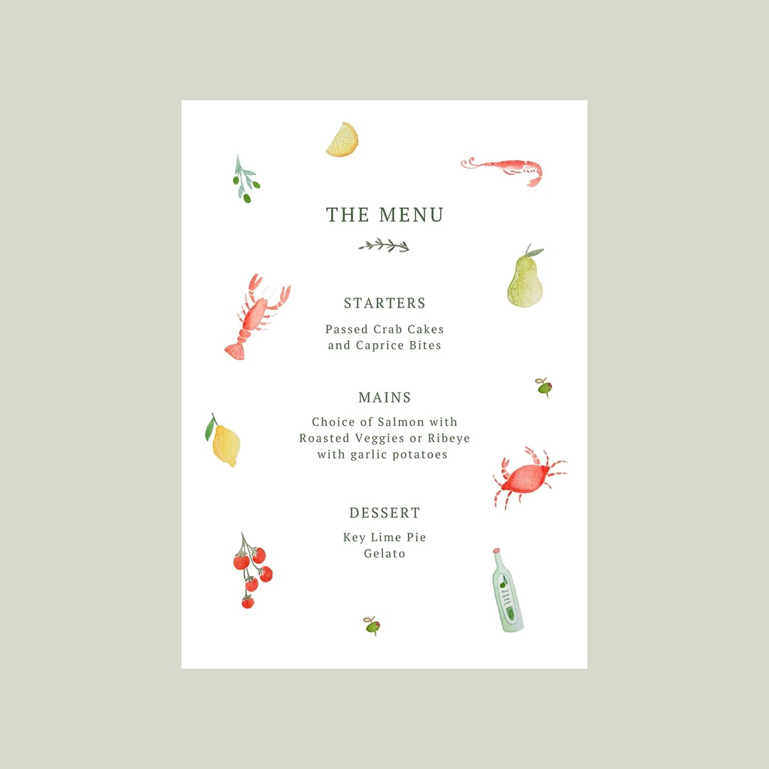 Custom Illustrated Menu Design Custom Wedding Menu, Custom Watercolor ...