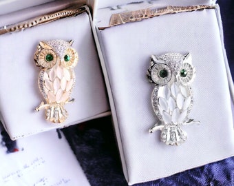 Owl Brooch - Gold - Silver - Rhinestone