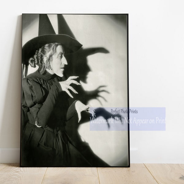 Vintage Wizard of Oz Photo Print - Margaret Hamilton as Wicked Witch of the West - 1939 Hollywood Memorabilia, Black and White Photo Print