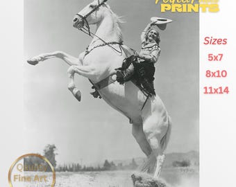 Vintage Rodeo Cowgirl Riding Horse Photo Print