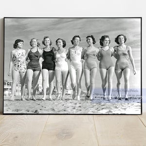 Nostalgic 1950s Beach Babes Photo Print - Retro Women Walking Arm in Arm - Vintage Beach Decor Wall Art, Giclée Fine Art Print
