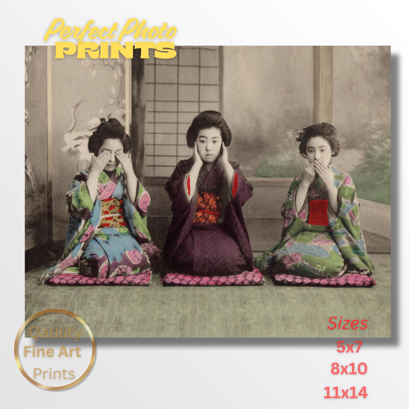 Vintage Japanese Hear Speak See No Evil Photo Print | Albumen