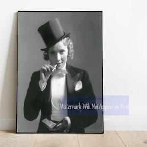 Vintage Photo Print of Marlene Dietrich – Iconic Top Hat & Cigarette Glamour