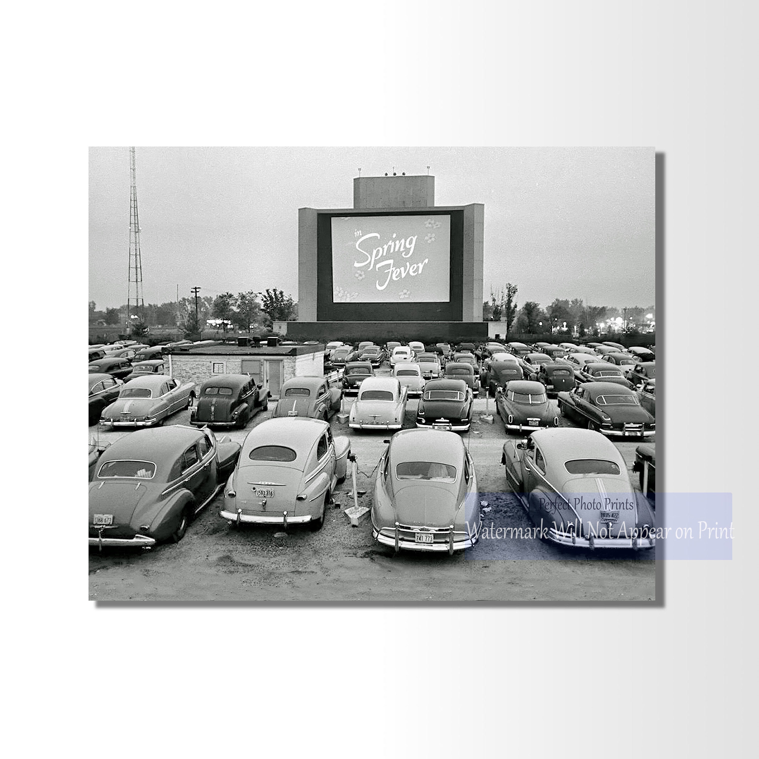 Early Car Drive In Classic 1940s Drive-in Movie Night Photo Print - Vintage Car at the ...